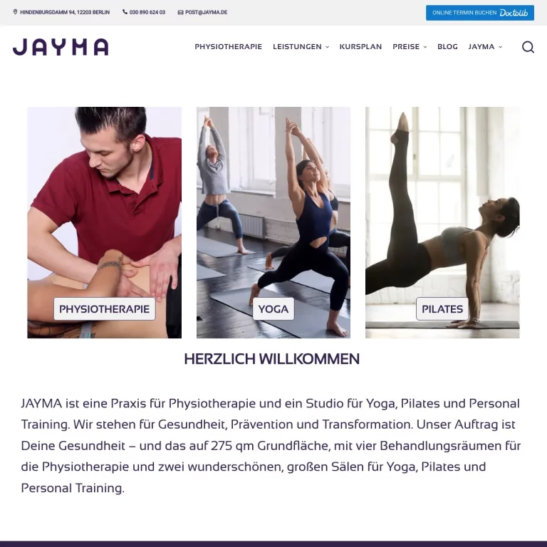 JAYMA – Yoga ✓ Pilates ✓ Physiotherapie ✓ Peronal Trainer ✓ Medizinisches Training